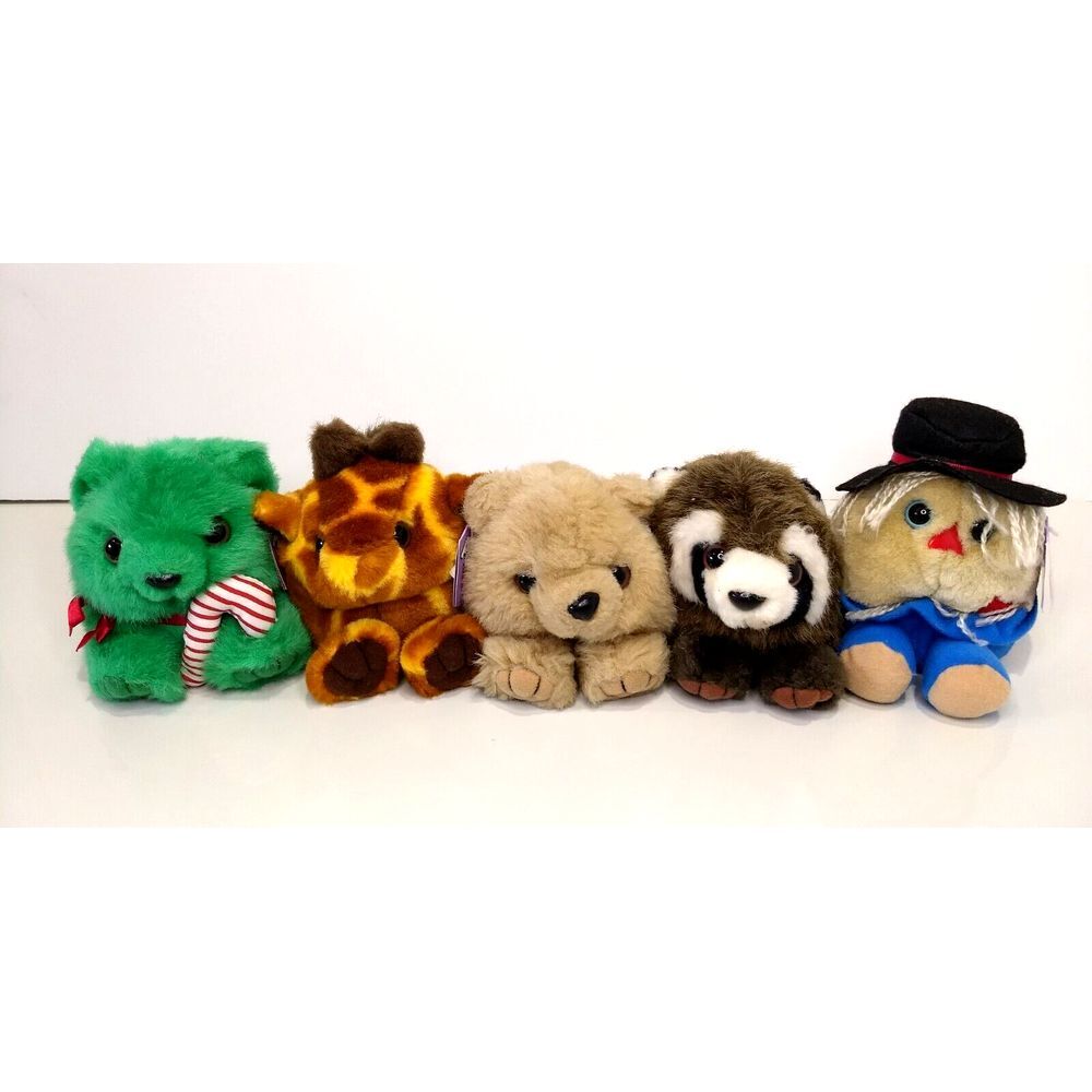 VTG PUFFKINS Plush Halloween Patches &‎ Christmas Jingles + Bear Raccoon Giraffe